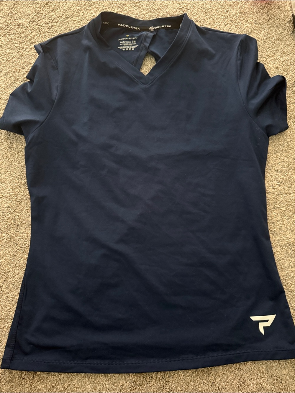 Women’s Navy Short Sleeve Performance Tee with Keyhole back